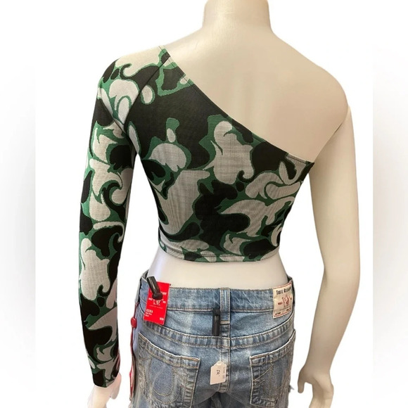 Zara JACQUARD Asymmetrical Long Sleeve Top Size Small - Picture 7 of 14